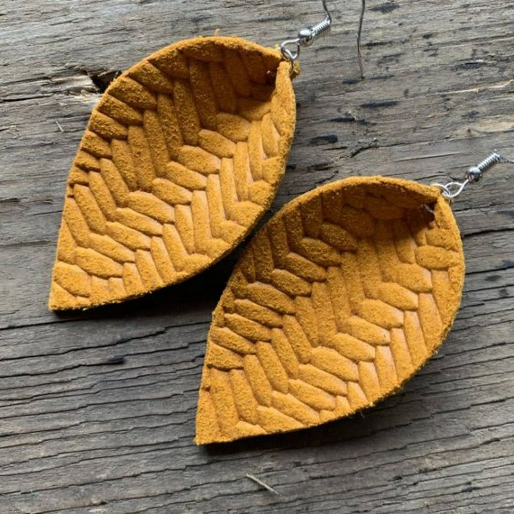 Yellow Braided Textured Leather Earring